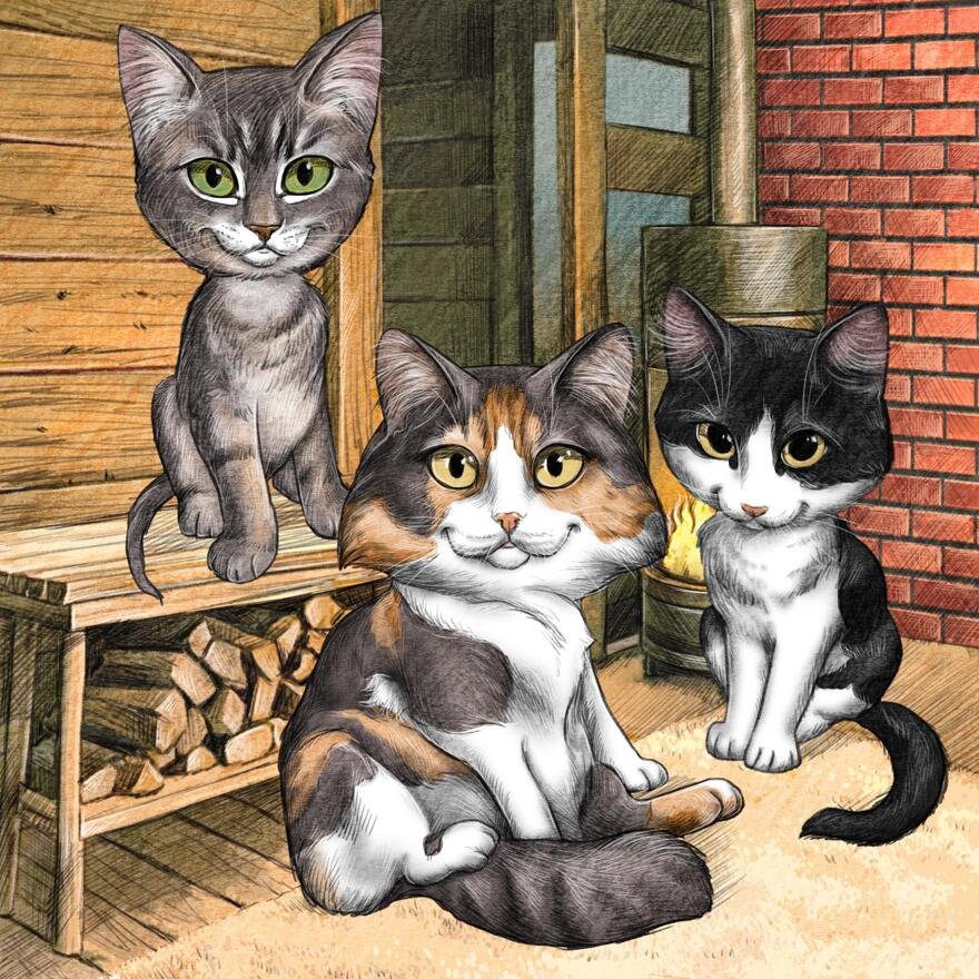 3-kočky-barevná-kreslená-karikatura-z-fotografií-1