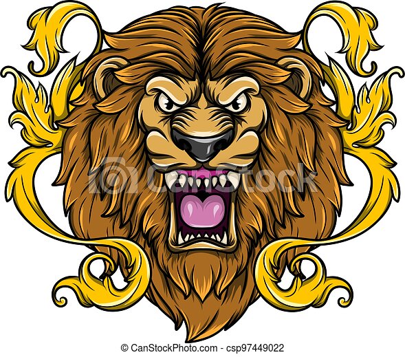 lion-head-tattoo-in-vintage-baroque-illustration_csp97449022