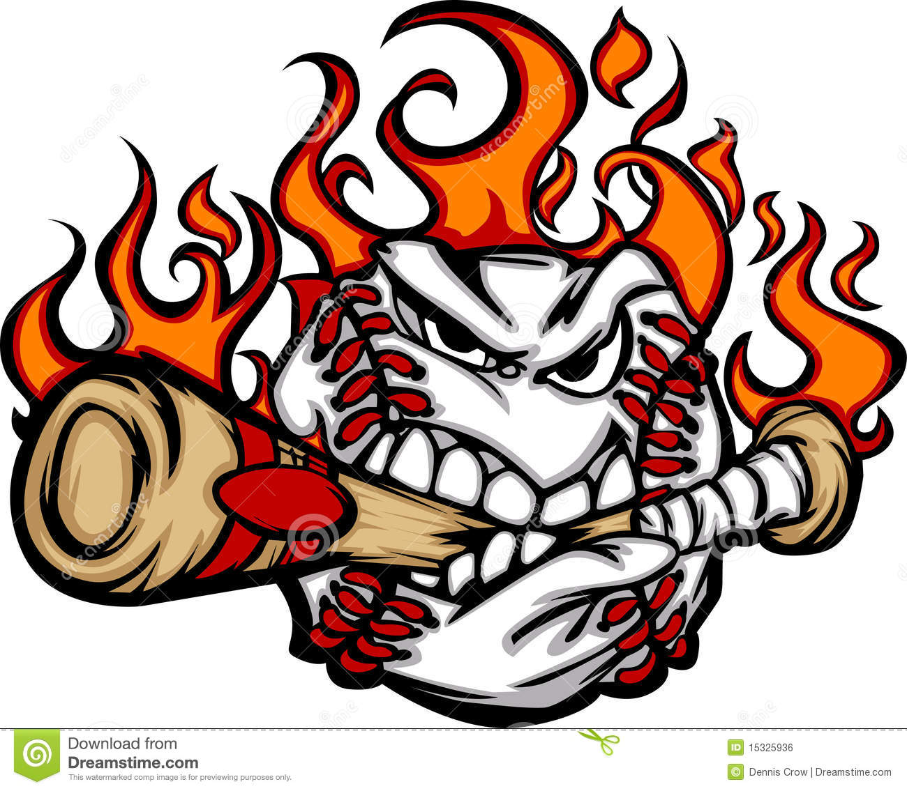 baseball-flaming-face-biting-bat-vector-image-15325936